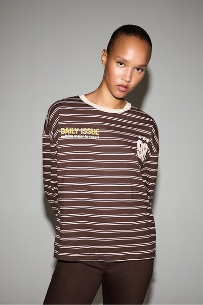 LEFTIES KADIN Çizgili oversize t-shirt