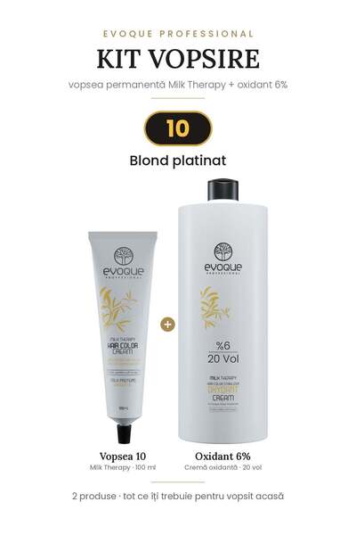 Evoque Professional Kit Vopsea de păr Evoque Milk Therapy 10 Blond Platinat –...