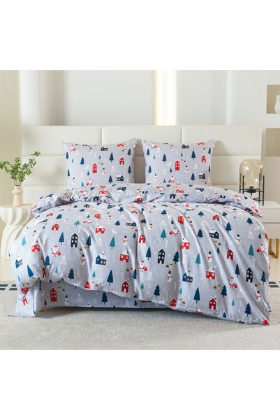 Cotton Market Lenjerie de pat 160x200 cm Gri Crăciun