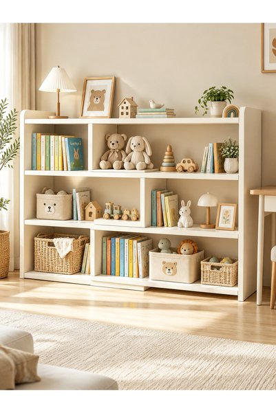 Cozy Haven رف كتب أبيض قابل للتمديد من 60 إلى 110 سم، خزانة تخزين متعددة الأغ...