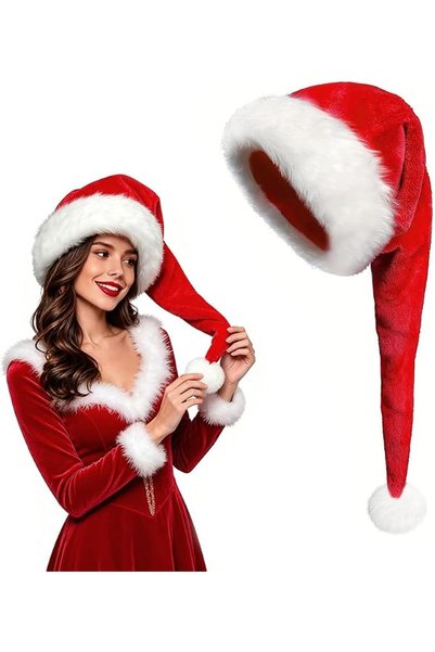 Goodern Long Christmas Hat,Velvet Red Xmas Hat for Holiday Party Headwear