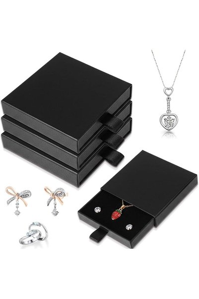Yelajoy 4Pcs Black Cardboard Jewelry Gift Boxes, for Rings Earrings