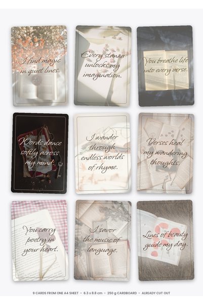 OEM Set Carduri Afirmatii Cititori de Poezie, 9 Bucati, Carton 250g, 6.3x8.8cm