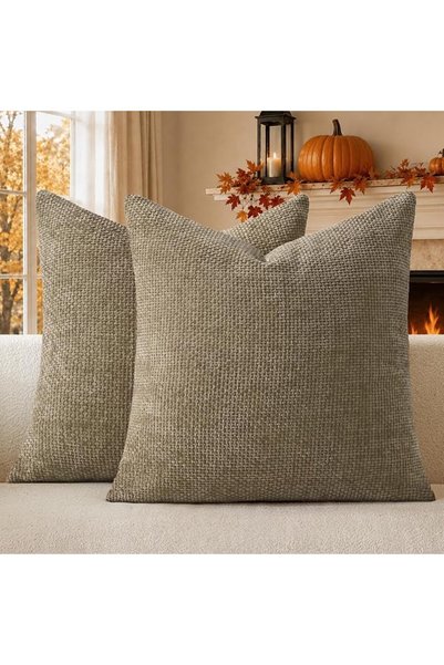 a moment Wine Red Chenille Throw Pillow Covers 20x20 Inch Pack of 2 Modern De...