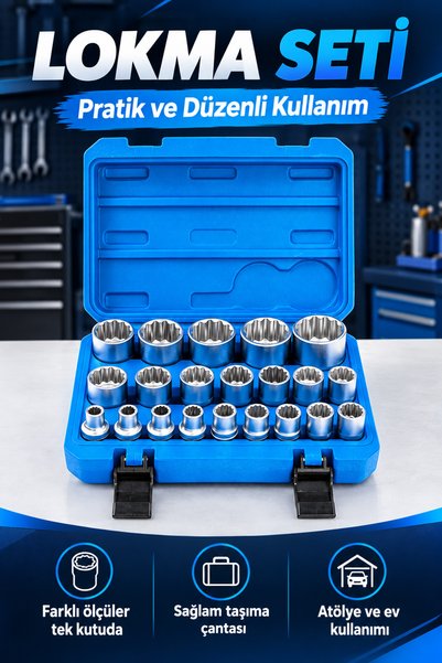dorf TOOLS 21 Parça 1/2 Lokma Takımı 12 Köşe Cr-V Çelik 8-32 mm Profesyonel Lokma Seti