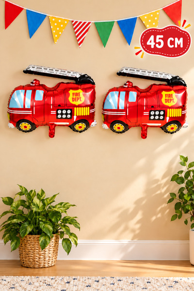 Baloncu Nene Fire Truck Foil Balloon Set of 2 45 cm Red Fire Truck Vehicle Th...