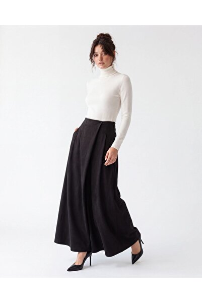 Womengrom Women's Black High-Waisted Skirt-Like Liyosel Flowy Wide-Leg Pants