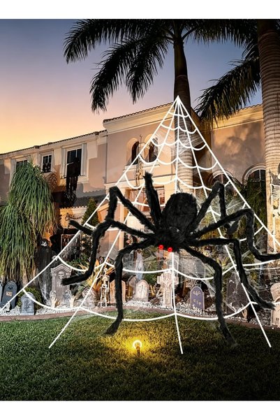 GGEROU Halloween Spider Web Decorations Outdoor + 59 Inches Giant Fake Spider...