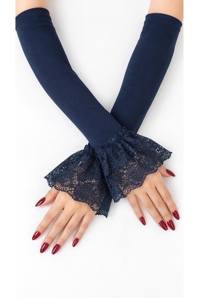 AYBÜK PABUÇ Navy Blue Lace Detailed Women's Sleeve Cover – Stylish Hijab Sleeve Cover, Practical Sleeve Accessory with Lace at the Wrist