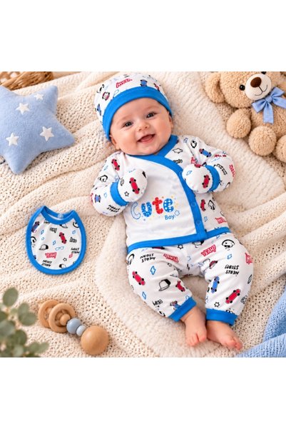 Superbaby Σετ για νεογέννητο αγοράκι 5 τεμαχίων, λευκό με μπλε, με στάμπα  "C...