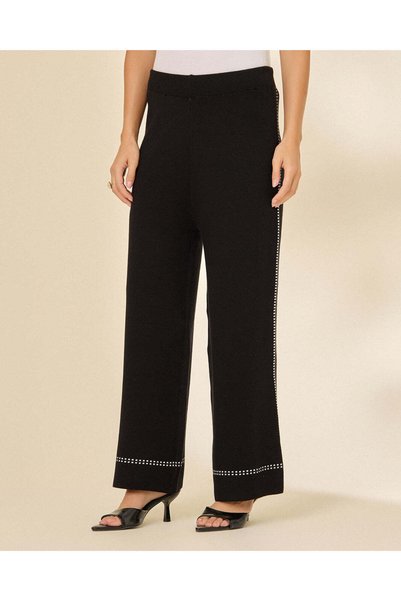 REDTAG Women Black Knitted Wide Leg Trousers