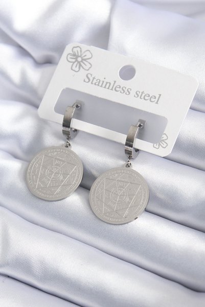 BlackCraft 316L Steel Silver Color Pentagram Processing Model Women's Earrings