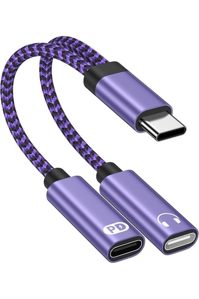 AILKIN محول USB C 2 في 1 لسماعات الرأس والشحن لأجهزة أندرويد مع دونجل Aux