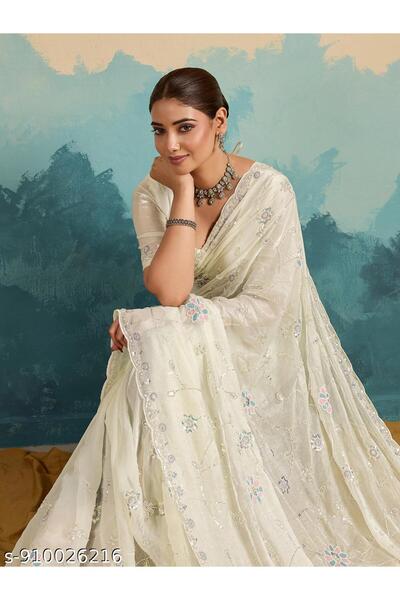 Generic Brand TTH Women's Bling Embroidered Tissue Silk Saree with Blouse | P...