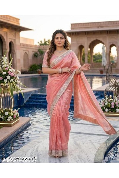 Generic Brand Two-Tone Net Saree with Fancy Lace Border and Blouse Piece