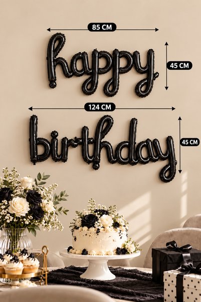 Baloncu Nene Black Happy Birthday Foil Balloon Lettering Birthday Balloon Adu...
