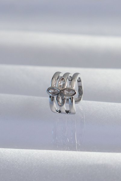 BlackCraft Brass Silver Color Clover Earcuff Earrings