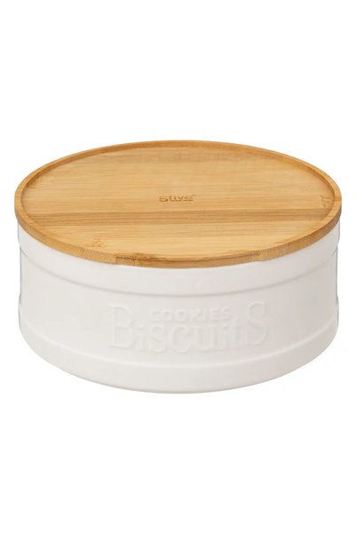 5FIVE Natureo Stoneware & Bamboo Cookie Box (22.3 x 9.8 cm, White)