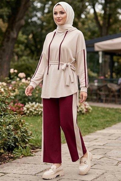 TOFİSA Şerit Detaylı Oysh Modal Takım Bordo - CK1355-BORDO