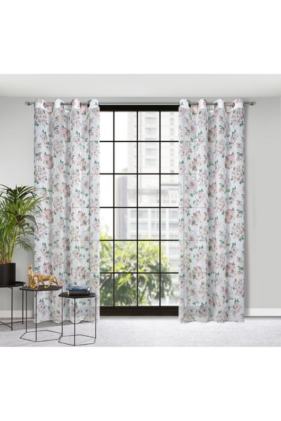 Eurofirany Perdea decorativa EMI cu inele, design floral pastel de gradina, s...