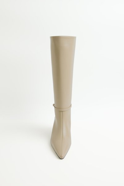 LUTVELIZADE Boots 2605 - Pointed Toe Beige Women's Boots with Belt Detail