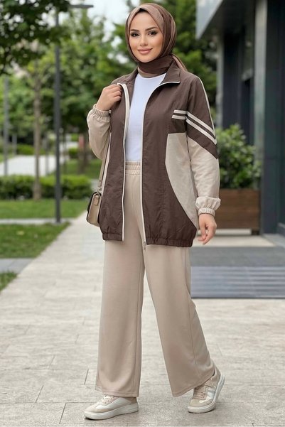 TOFİSA Garnili Fermuarlı Oysh Modal İkili Takım Kahve - 29229-KAHVE