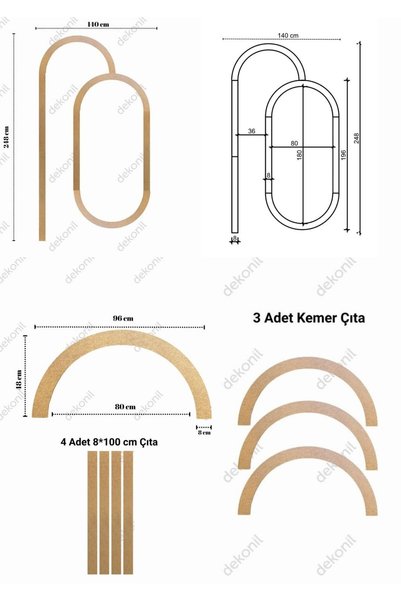 Dekonil Seren Dekoratif Boyanabilir MDF Oval Duvar Paneli Seti