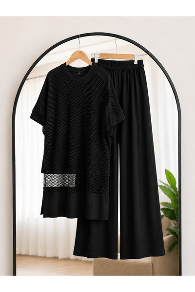 Hepsi Moda File Tunic and Triple Pant Set - 3385 - Hbs - Black