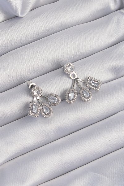 BlackCraft Brass Silver Color Zircon Stone Geometric Model Earrings