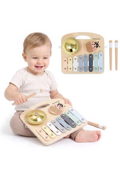 mamabrum tablă muzicală din lemn cu xilofon și instrumente, 3+