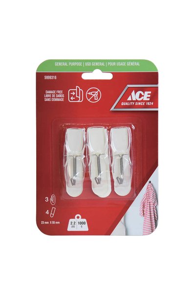 ACE Adhesive Hook Pack (3 Pc., 2.3 x 5.5 cm, Clear)