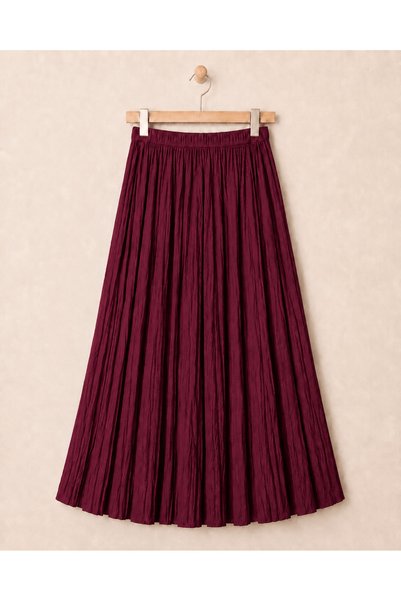 Hepsi Moda Elastic Waist Pleated Skirt - Avz - Claret Red