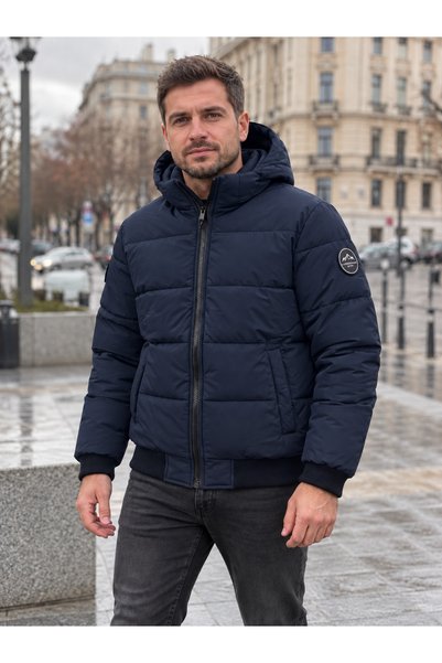 embody Geacă groasă de iarnă pentru bărbați, bleumarin, cu glugă detașabilă, ...