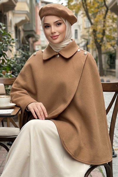 TOFİSA Düğme Detaylı Pelerin Panço Camel - 29199-CAMEL