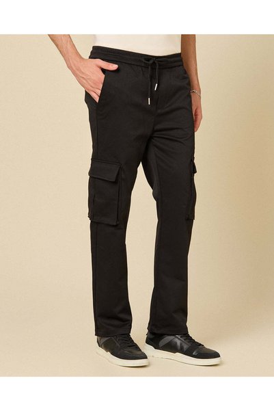 REDTAG Men Black Plain Cargo Pants