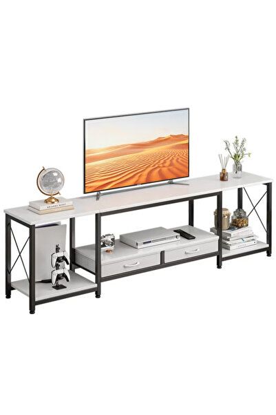 Sheinhome TV table for 60 65 70 Inch TVs with 2 Fabric Drawers, TV stand tabl...