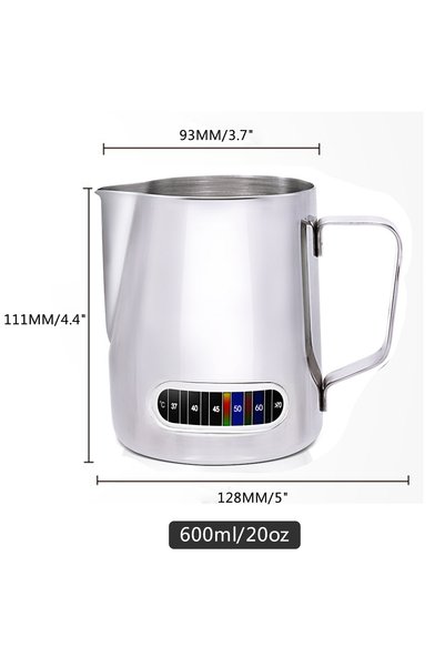 Choice 600ml 20oz 12/20oz Milk Frothing Pitcher with Temperature Display Stai...