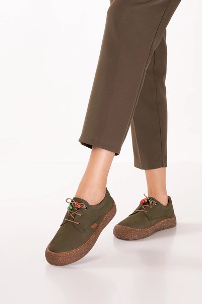 Gondol Women's Genuine Leather Daily Comfortable Shoes Usl.2327 Khaki Nubuck