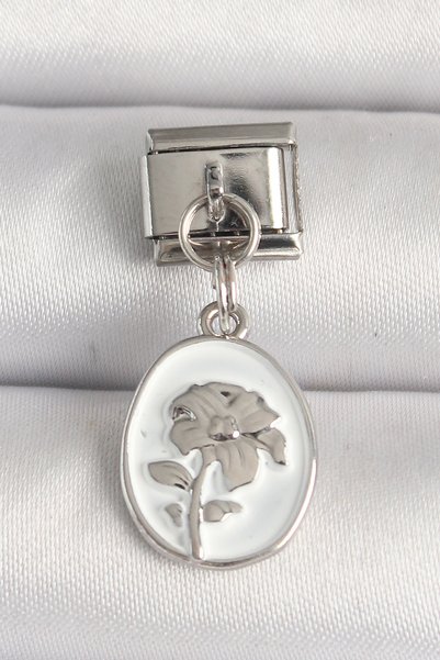 BlackCraft 316L Steel Silver Color Flower Embroidered White Portrait Model No...