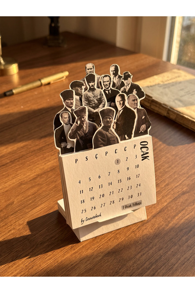 lin notebook 2027 Atatürk Temalı 3D Masa Takvimi 12 Aylık Dekoratif Tasarım