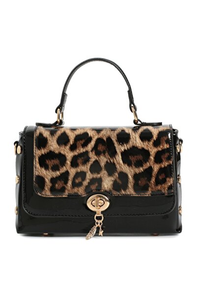 Generic Brand Geanta dama mica eleganta neagra lacuita animal print leopard