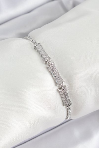 BlackCraft Brass Silver Color Zircon Stone Bone Model Women's Bracelet