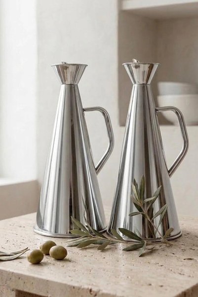 NESS HOME 2'li 1 Litre Paslanmaz Çelik Damlatmaz Karaf Yağlık Sirkelik Sürahi...