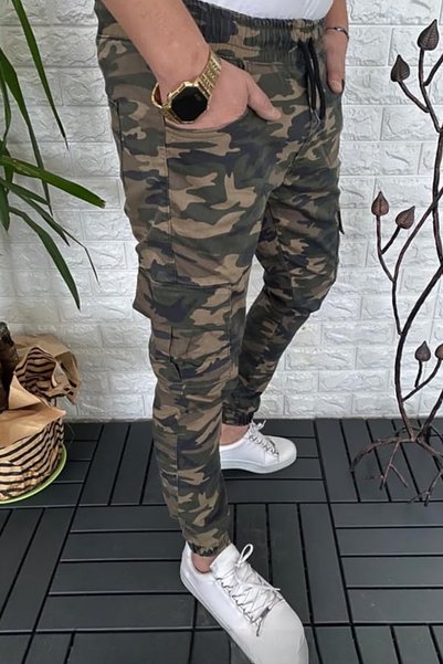 MODAMESTO Men's Camouflage Jogger Pants with Elastic Waist, Lace-Up, and Carg...