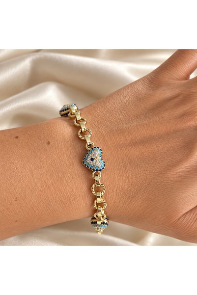 Soleildor Xuping Bracelet Xuping Stamped Zircon Stone Heart Evil Eye Stone Ev...