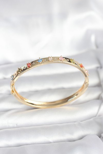 BlackCraft Brass Gold Color Zircon Stone Handcuff Bracelet