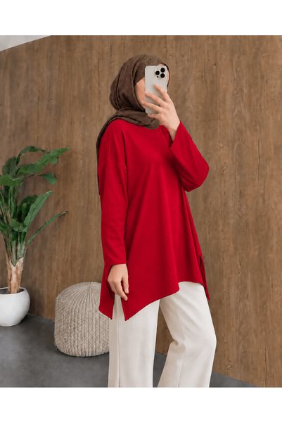 Hepsi Moda Yırtmaç Detaylı Oysho Tunik - 5929 - Kırmızı