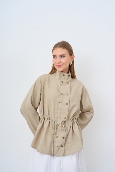 LOCCO Women's Double Button Detail Cupra Jacket Green