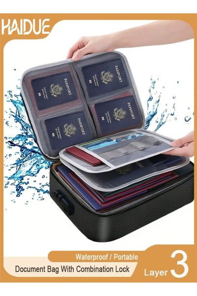 Haidue 3 Layer Document Bag With Combination Lock and Water Resistant Zipper ...