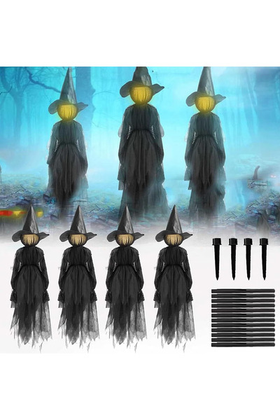 GGEROU 4 Pack 60" Multicolored Light Up Witch Heads for Yard Decor, Witch Yar...